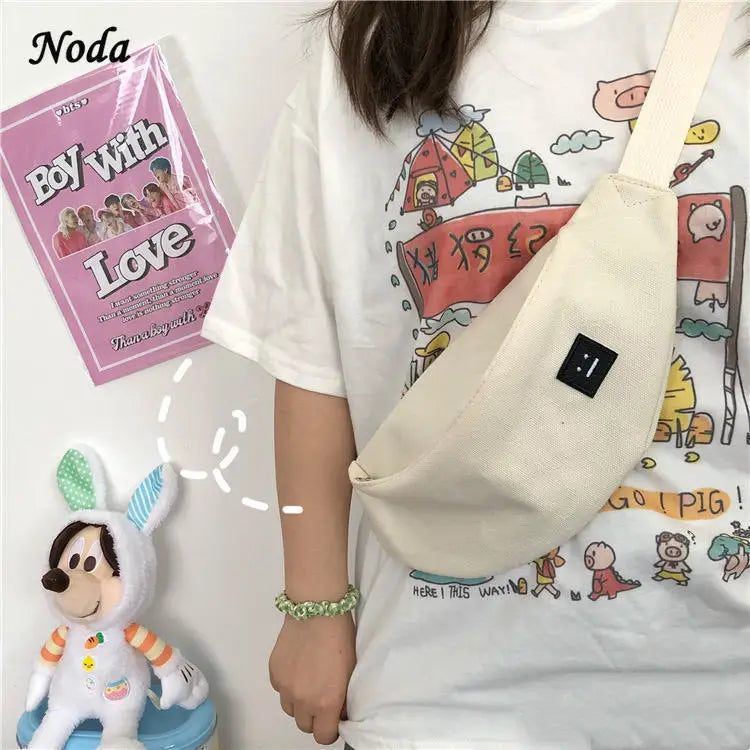 Women Canvas Waist Bag Casual Chest Bag Youth Bosom Bag