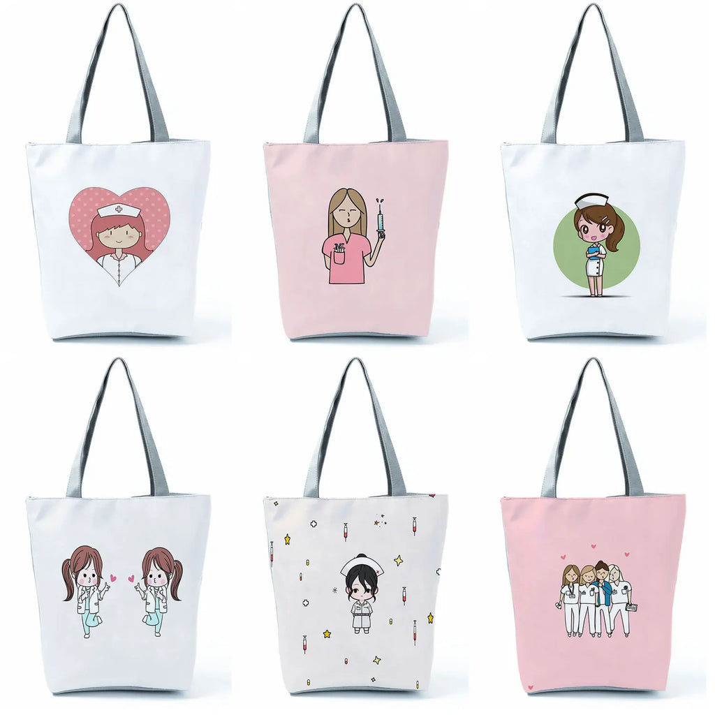 Female Nurse Printed Women Shopping Bag High Capacity Beach Eco Reusable S...
