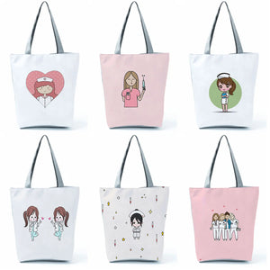 Female Nurse Printed Women Shopping Bag High Capacity Beach Eco Reusable S...