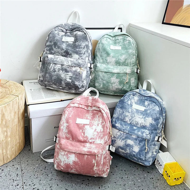 Casual Nylon Backpack for Women Solid School Bag
