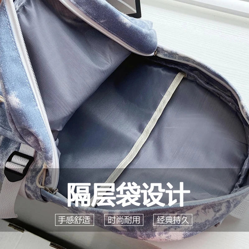 Casual Nylon School Backpack for Teen Girls Tie Dye Shoulder Bag