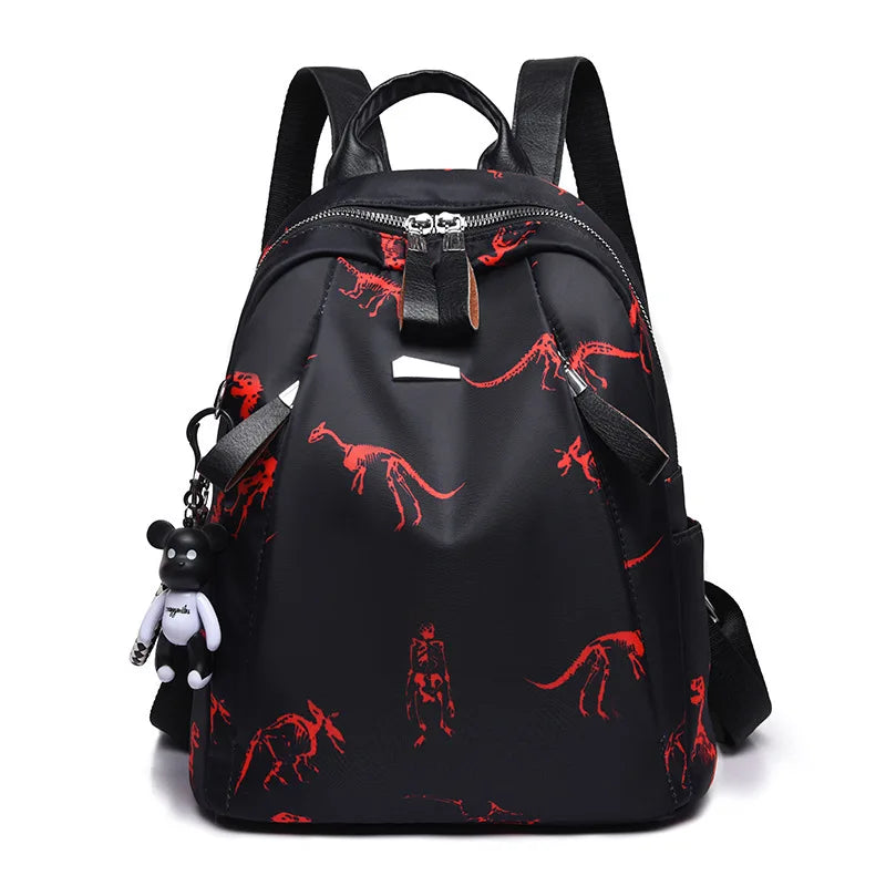 Women's Waterproof Feather Print Backpack Large Capacity Schoolbag