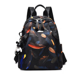 Waterproof Feather Print Backpack Large Capacity