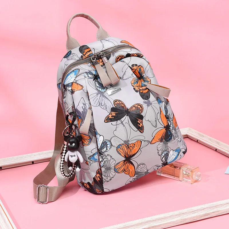 Waterproof Feather Print Backpack Large Capacity