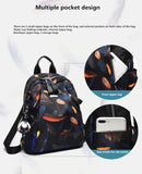 Women's Waterproof Feather Print Backpack Large Capacity Schoolbag