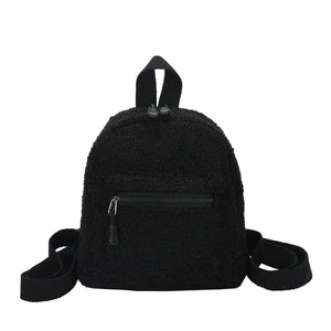 Female Preppy Style Lamb Wool Backpack Women Winter Solid Mini Rucksacks