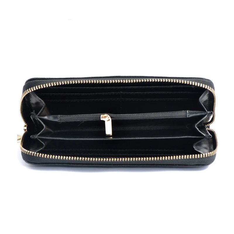 Women Leather Wallet Zip Flower Lady Long Purse Handbag