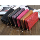 Women Leather Wallet Zip Flower Lady Long Purse Handbag
