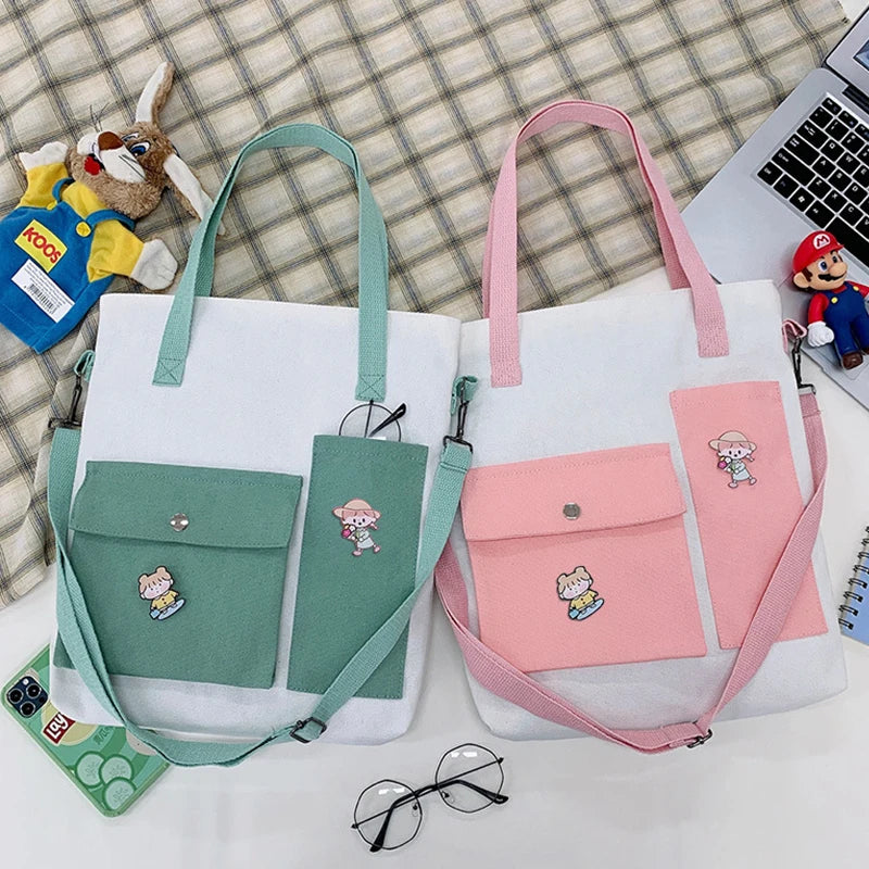 Large Canvas Shoulder Bag Women Vintage Tote Handbag