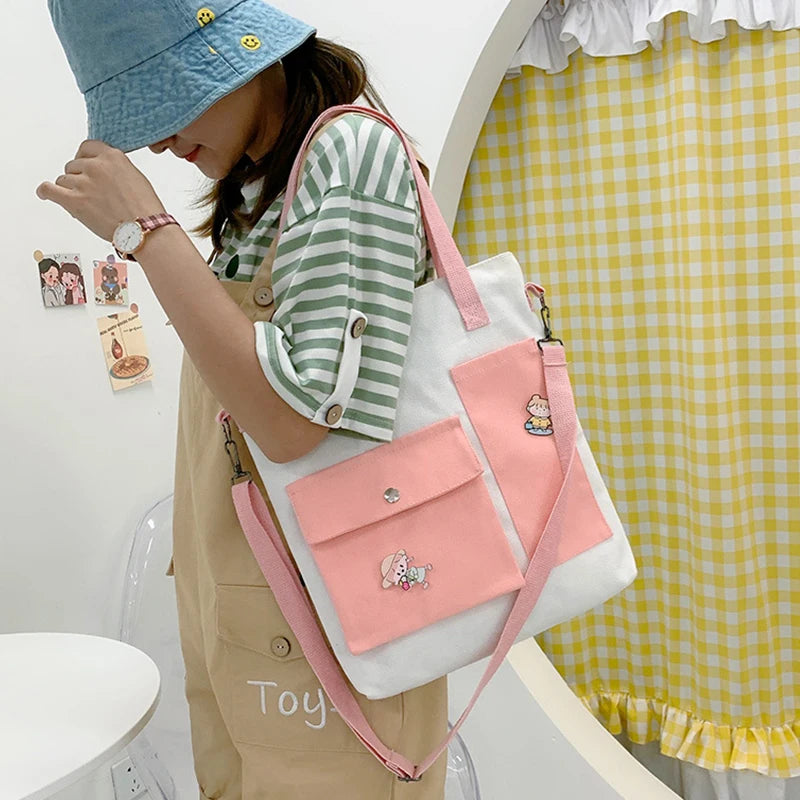 Large Canvas Shoulder Bag Women Vintage Tote Handbag