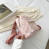 Female Portable Shoulder School Bag Soft Canvas Rucksack