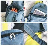 Vintage Denim School Backpack Soft Fabric Pockets Laptop Knapsack