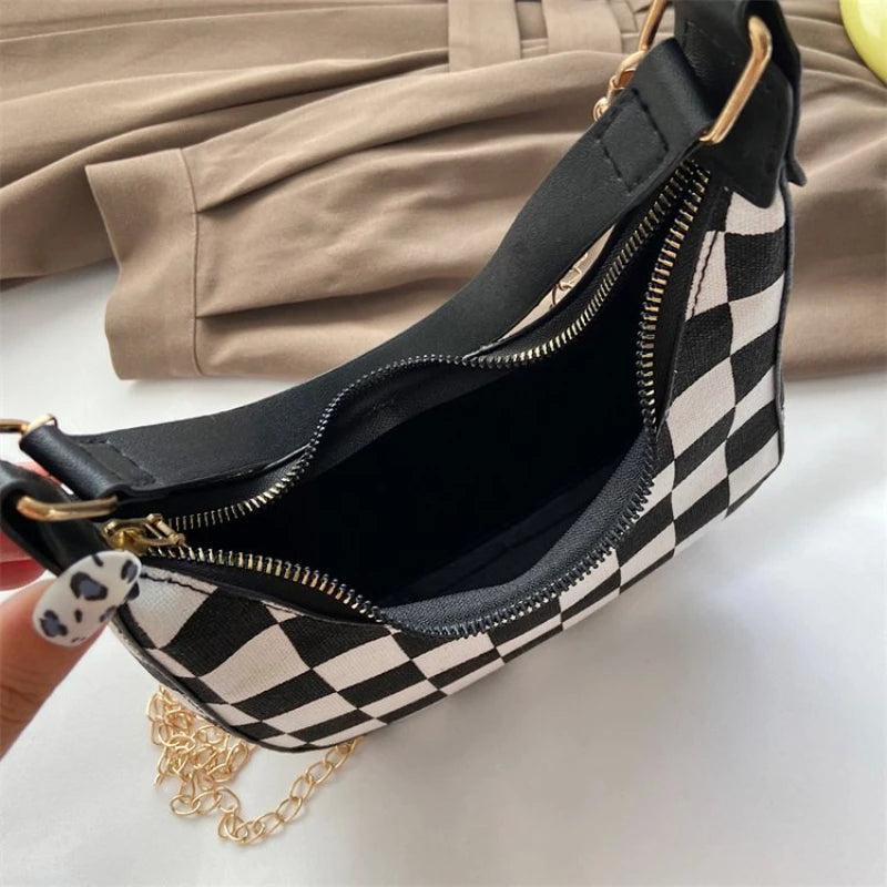 Vintage Plaid Printing Shoulder Bag Casual Women Handbag