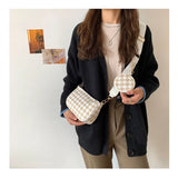 Vintage Plaid Printing Shoulder Bag Set with Mini Round Purse Pendant