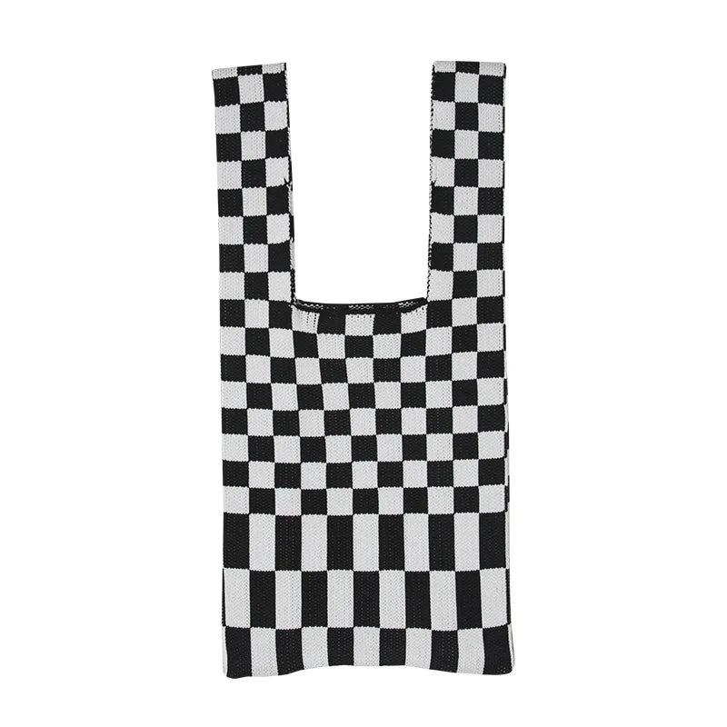 Women's Woolen Knit Clash Striped Wrist Bag Vintage Handbag