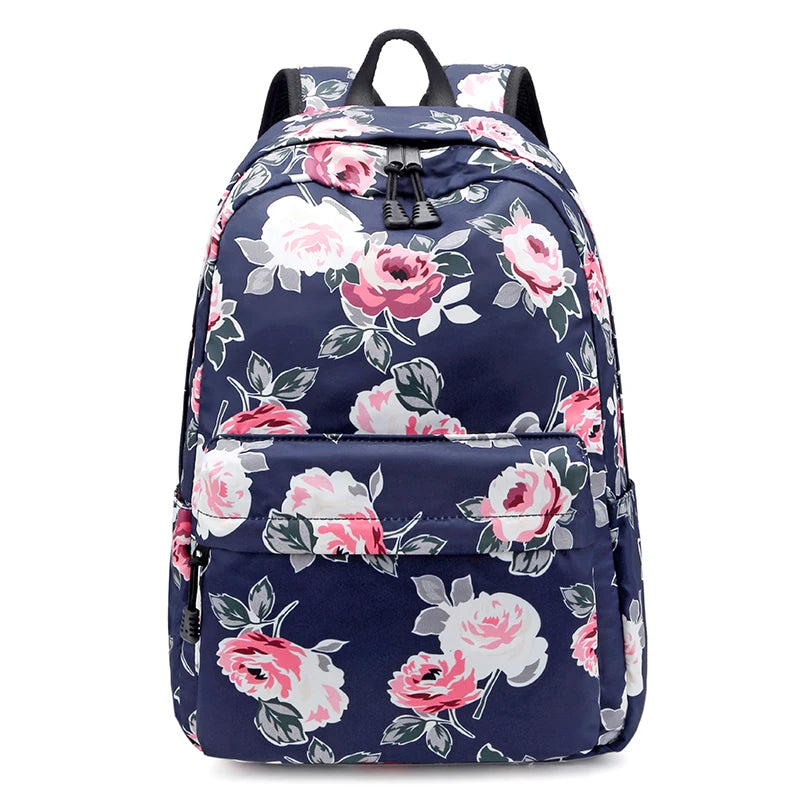 Girls Floral Backpack Set with Food Bag - Green Flowers School Bags