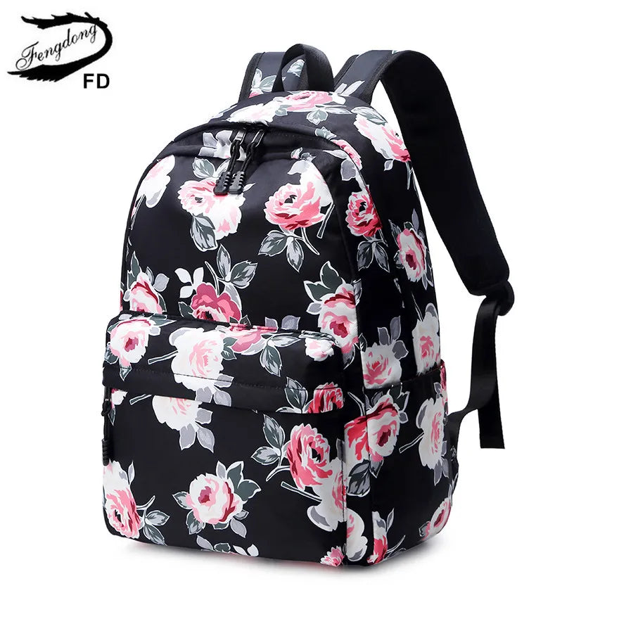 Girls Floral Backpack Set with Food Bag - Green Flowers School Bags