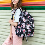Girls Floral Backpack Set with Food Bag - Green Flowers School Bags