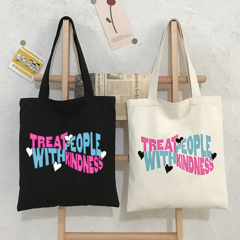 Casual Punk Cartoon Women Bag Treat People with Kindness Shoulder Bags