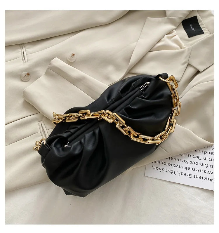 Fitshinling PU Handbag Chain Clutch Pleated Women's Bag