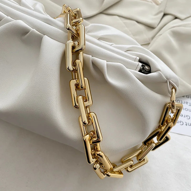 Fitshinling PU Handbag Chain Clutch Pleated Women's Bag