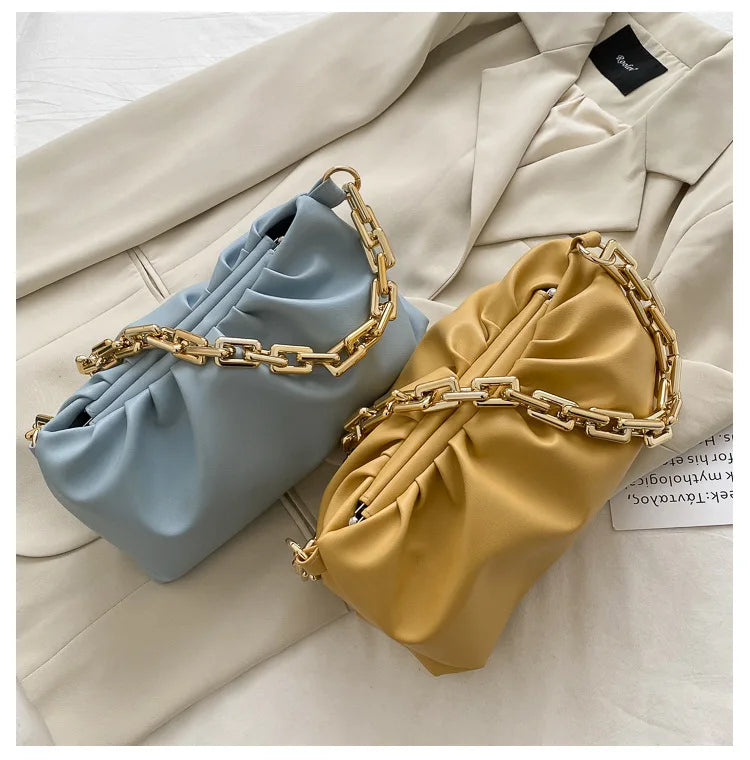 Fitshinling PU Handbag Chain Clutch Pleated Women's Bag