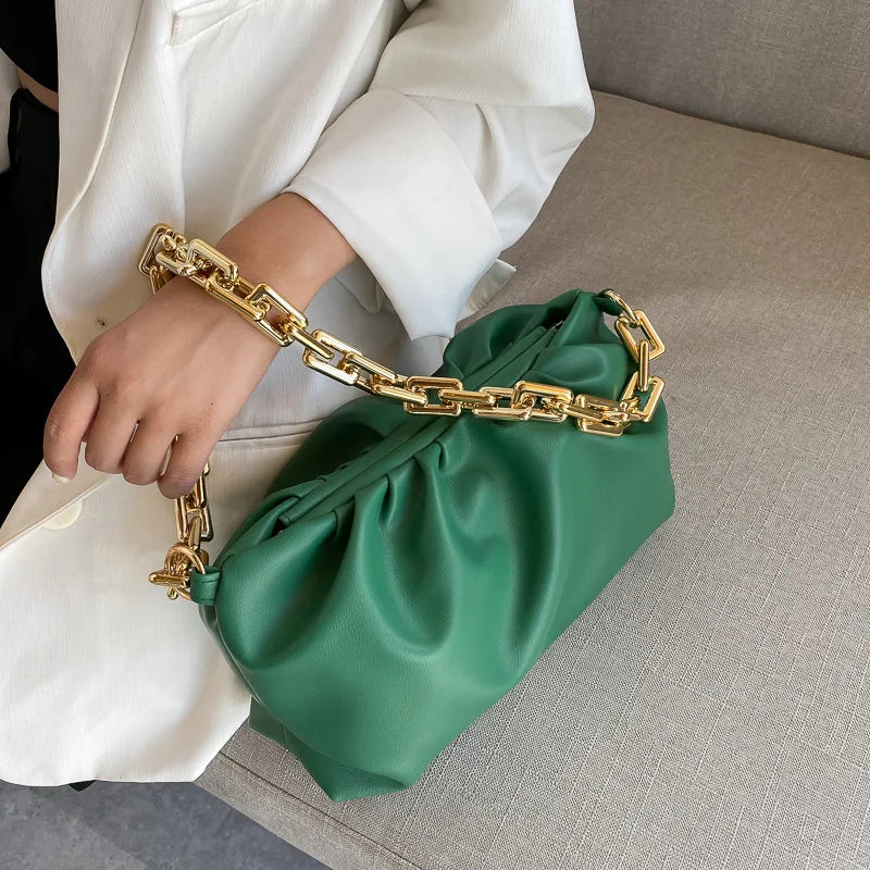 Fitshinling PU Handbag Chain Clutch Pleated Women's Bag