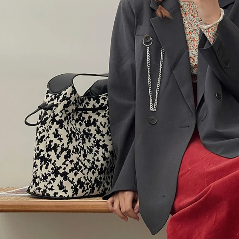 Floral Print Shoulder Bags Casual Large Capacity Bucket Handbags