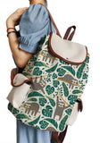 Floral Sloth Printed Linen Backpack Casual Bags Eco School Bag