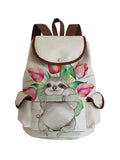Floral Sloth Printed Linen Backpack Casual Bags Eco School Bag