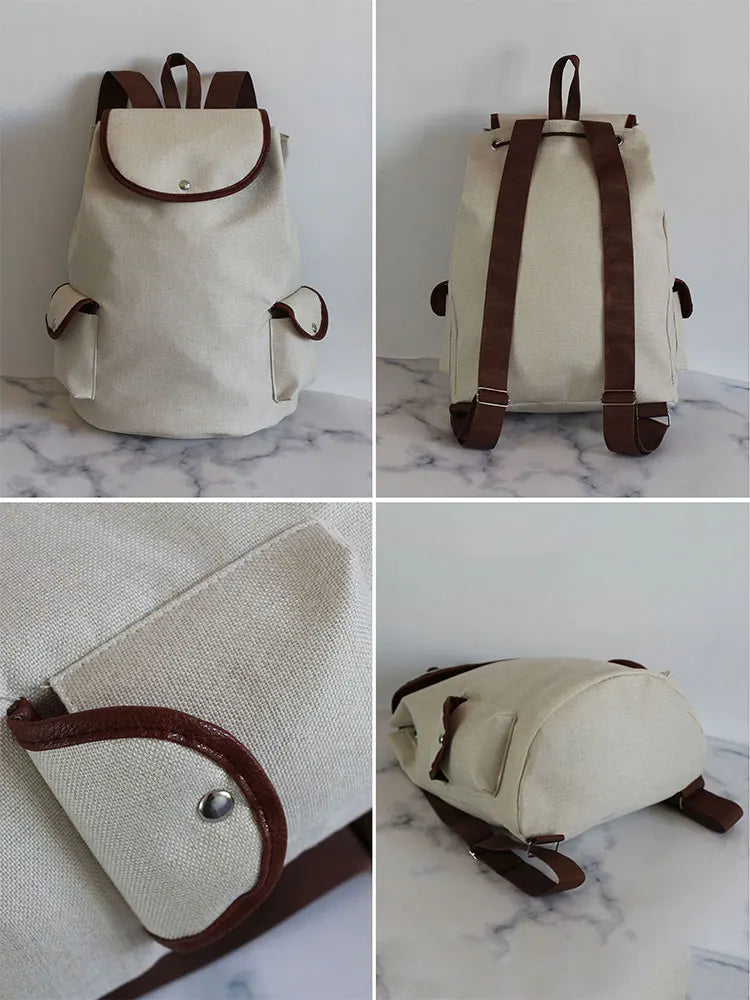 Floral Sloth Printed Linen Backpack Casual Bags Eco School Bag