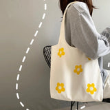 Flower Canvas Women's Bag Shoulder Art Ins Lovely Shopping Tote