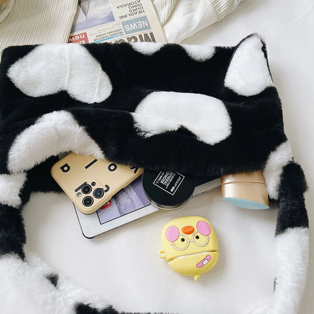 Flower Love Heart Printing Bag Women Plush Shoulder Bag