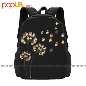 Flower Pug Dog Dandelion Backpack Large Capacity Swimming School Sport Bag