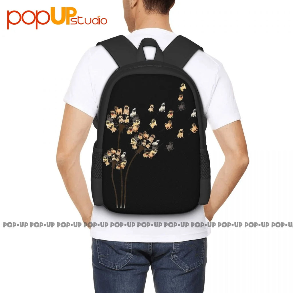 Flower Pug Dog Dandelion Backpack Large Capacity Swimming School Sport Bag
