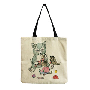 Cartoon Cat Print Beach Tote Bag Eco-Friendly Handbag for Women