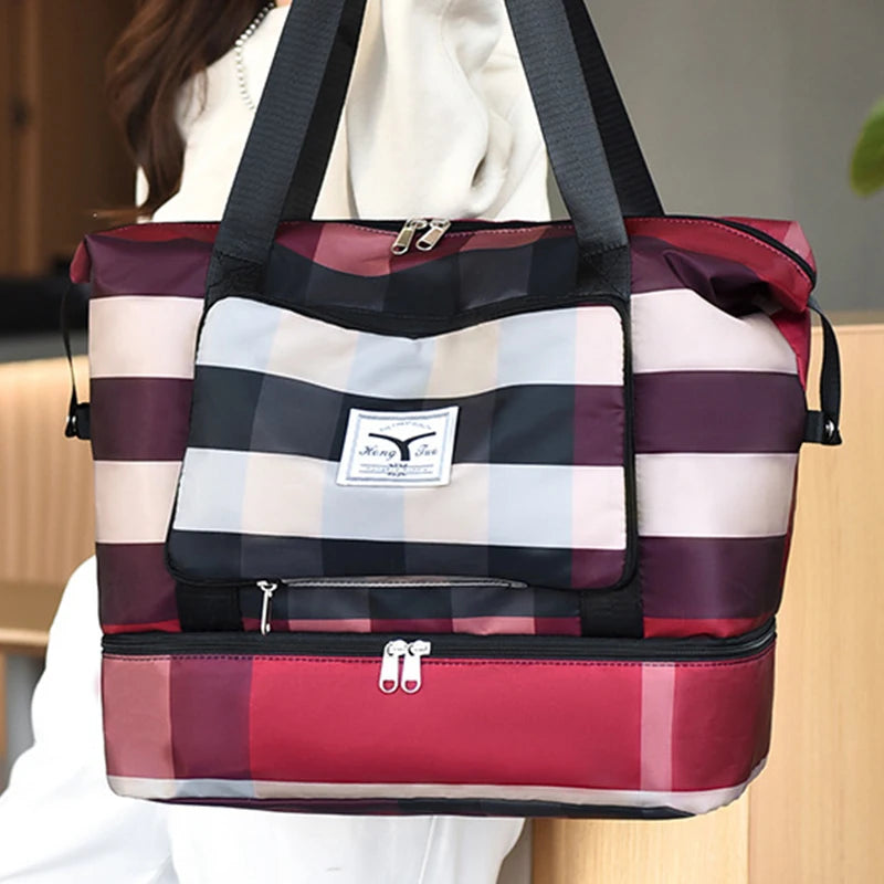 Large Capacity Plaid Travel Bag Waterproof Duffle Gym Yoga Shoulder Bag