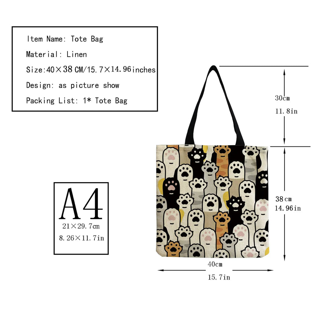 Cat Print Foldable Shopper Bag Tote Portable Handbag