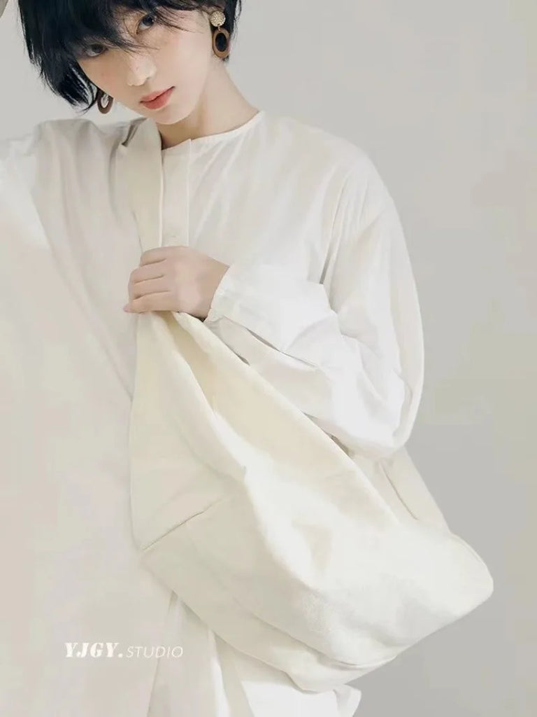 Foufurieux Canvas Square Shoulder Bag Retro Foldable Underarm Hobo Purse