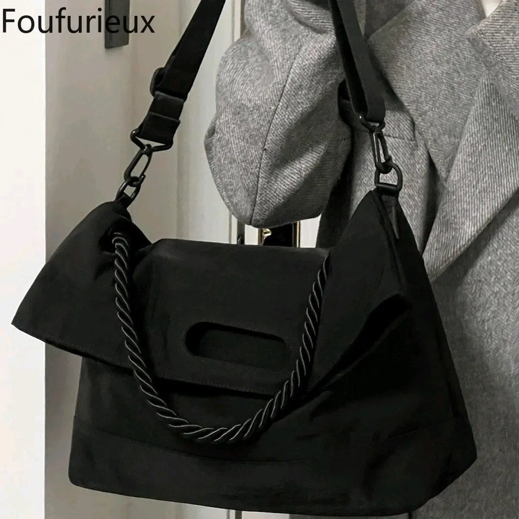 Foufurieux Square Shoulder Bag Retro Foldable Underarm Hobo Purse