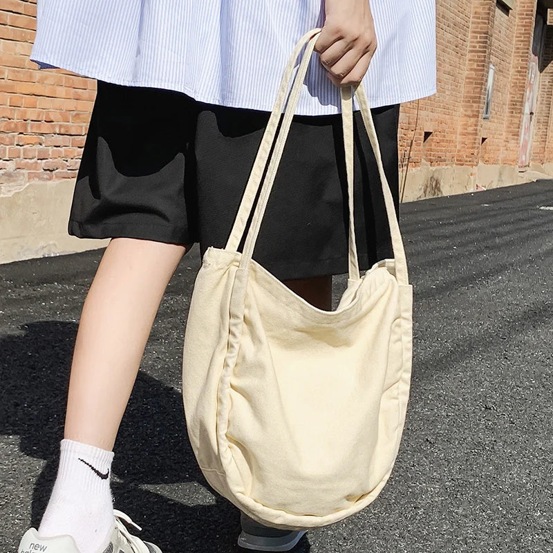 Foufurieux Canvas Bag Solid Retro Literature Large-capacity Tote
