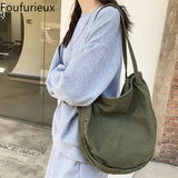 Foufurieux Canvas Bag Solid Retro Literature Large-capacity Tote