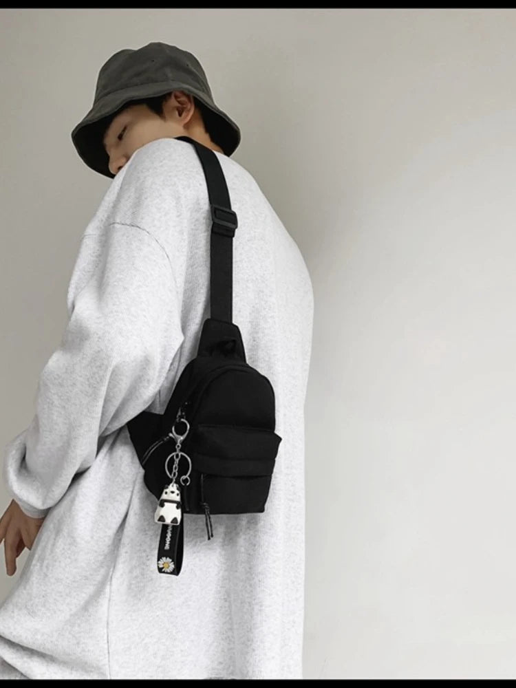 Foufurieux Canvas Fabric Unisex Chest Bag Shoulder Bags with Chain