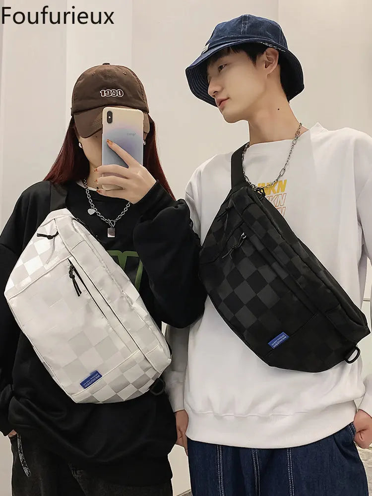Plaid Vintage Crossbody Chest Bag Japanese Casual Waist Packs