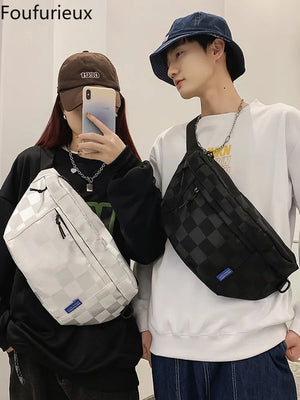 Plaid Vintage Crossbody Chest Bag Japanese Casual Waist Packs