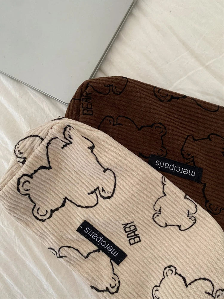 Japanese Retro Corduroy Pencil Case Baby Bear Stationery Storage Bag