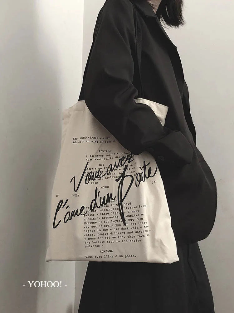 Foufurieux Retro Movie Lines One Shoulder Canvas Bag