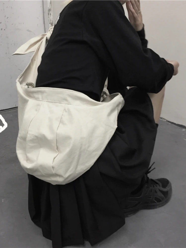 Vintage Knotted Bandage Bag Lady Canvas Bag Student Art Retro Dumpling Bag