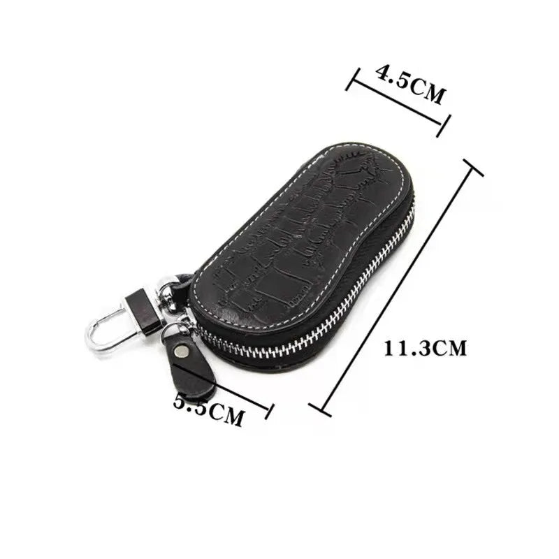 Classic Checkered Car Key Bag, PU Leather Zipper, Versatile Short Key Bag