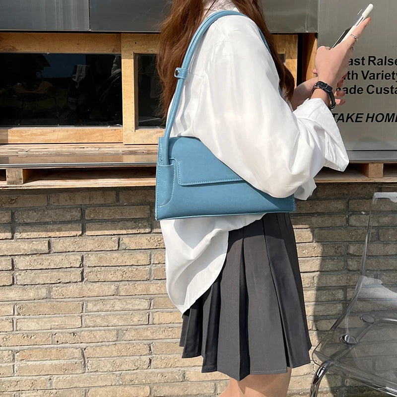 French Avocado Green Shoulder Bag for Women PU Leather Handbag
